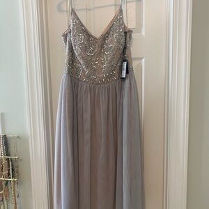 Adrianna Papell Silver Embellished Gown